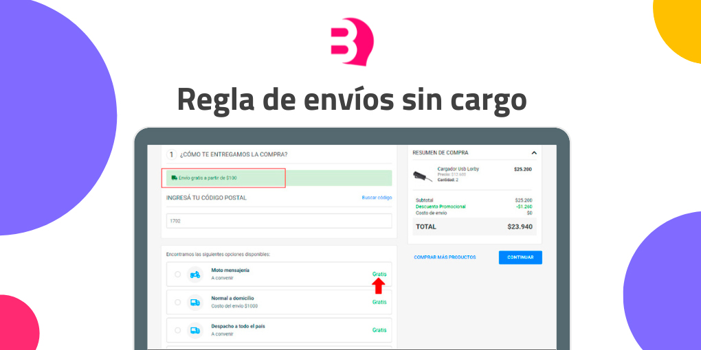 Regla de envíos sin cargo