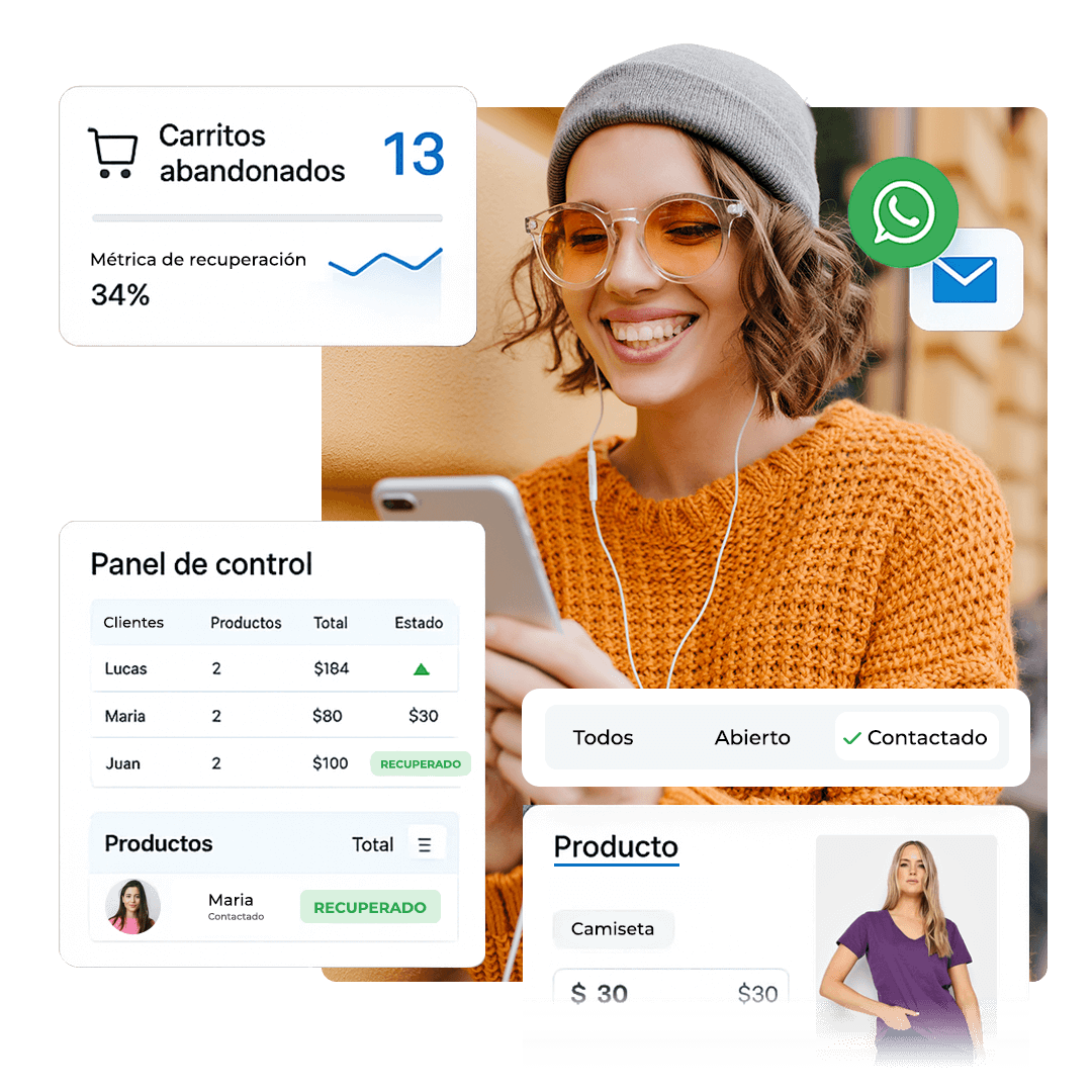 Interfaz del módulo de Carritos Abandonados de Billowshop.